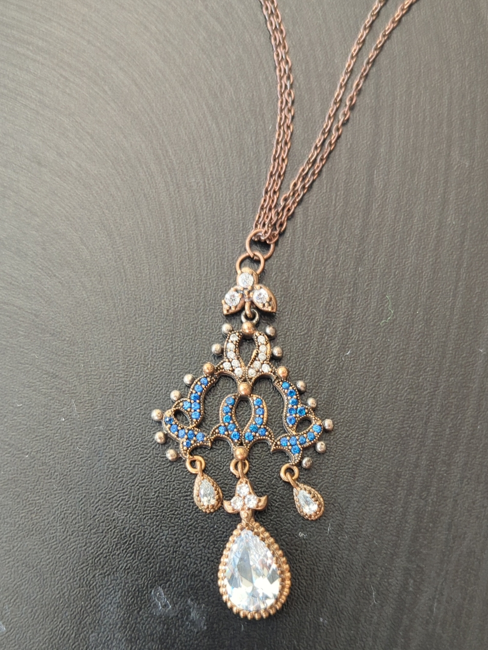 Crystal, Sterling Silver And Copper Pendant With Copper Chain